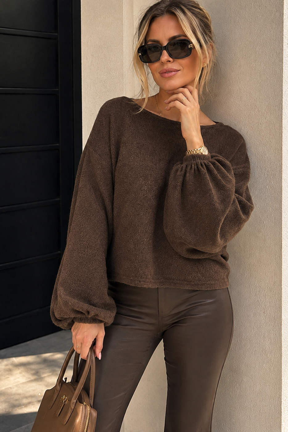 Jillian Chocolate Knit Batwing Jumper
