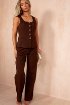 Jo Chocolate Tailored Straight Leg Trousers