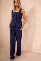 Jo Navy Tailored Straight Leg Trousers