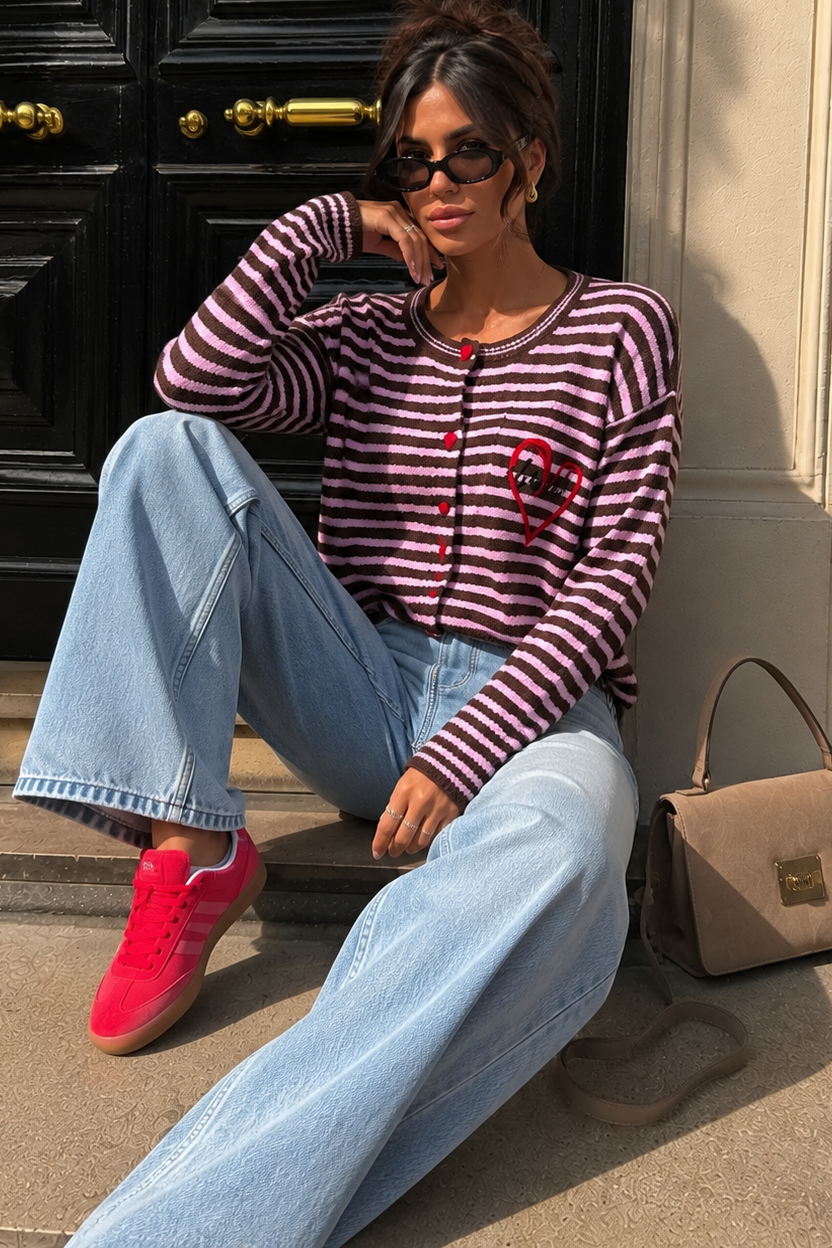 Joanna Chocolate and Pink 'Amour' Knit