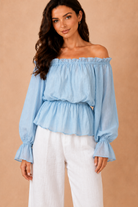Jocelyn Blue Bardot Frill Top