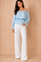 Jocelyn Blue Bardot Frill Top