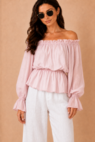 Jocelyn Pink Bardot Frill Top