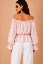 Jocelyn Pink Bardot Frill Top