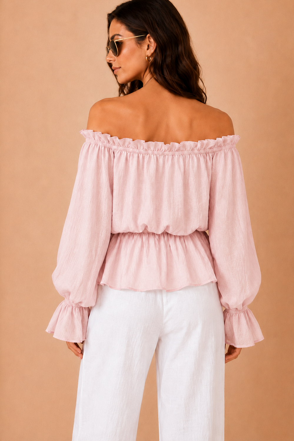 Jocelyn Pink Bardot Frill Top