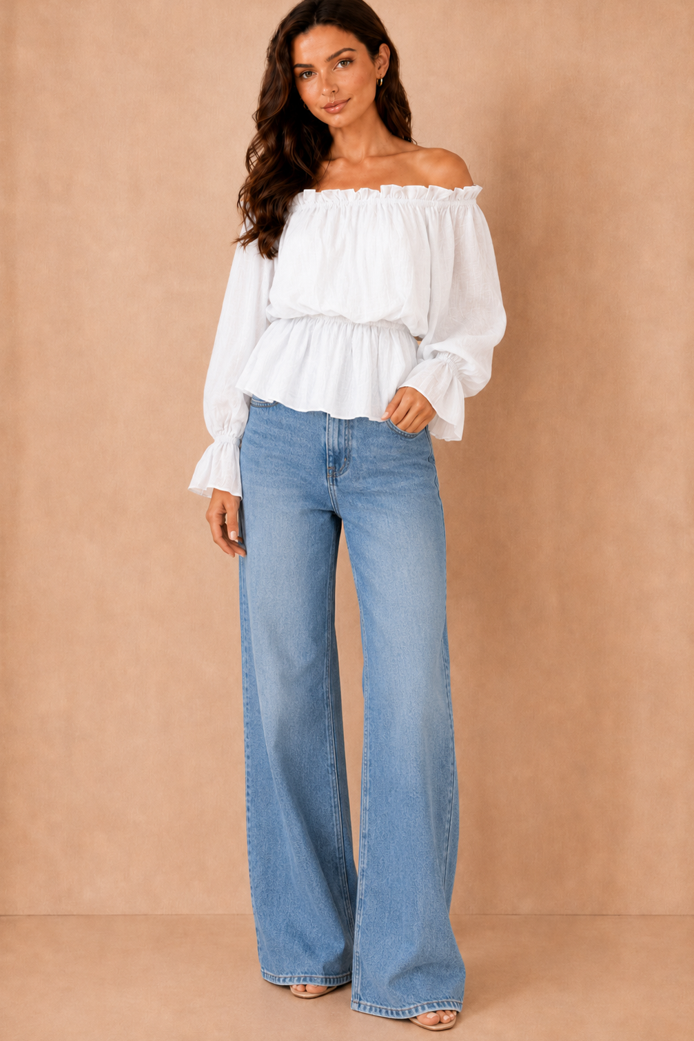 Jocelyn White Bardot Frill Top