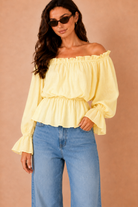Jocelyn Yellow Bardot Frill Top