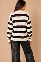 Johanna White Knit Striped Polo Top