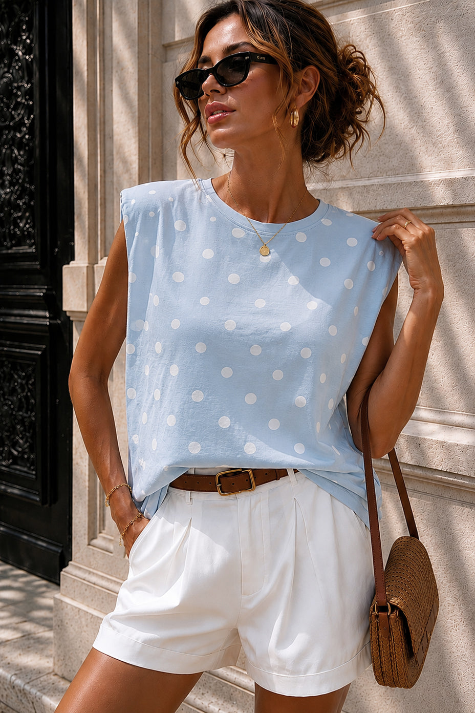 Jolene Blue and White Polka Dot T Shirt