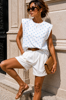 Jolene White and Blue Polka Dot Shoulder Pad T Shirt