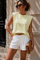 Jolene Yellow Polka Dot Shoulder Pad T Shirt