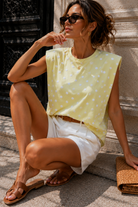 Jolene Yellow Polka Dot Shoulder Pad T Shirt