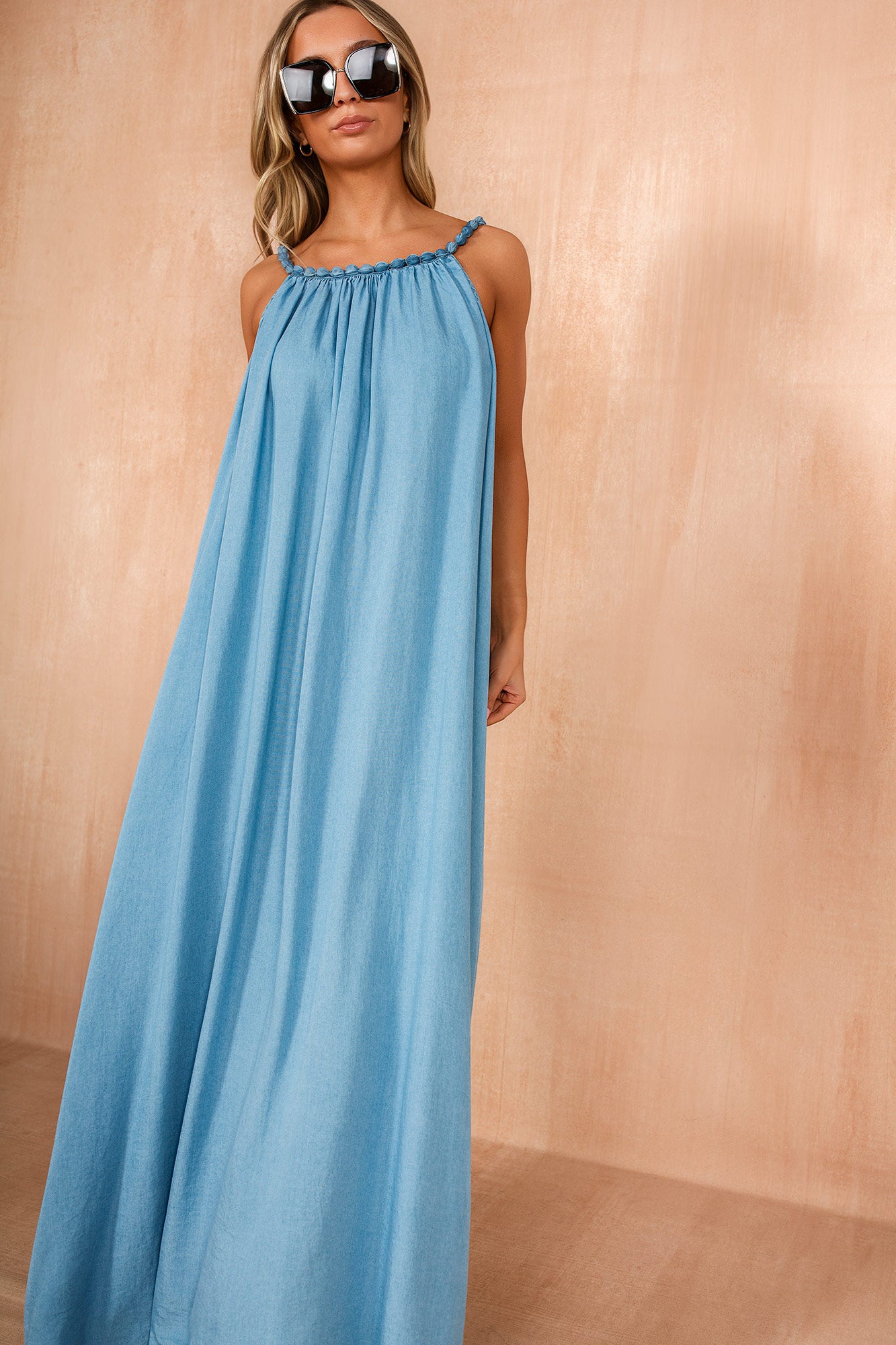 Jordyn Light Blue Champray Maxi Dress