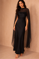 Josephine Black Satin Scarf Detail Maxi Dress