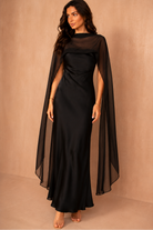 Josephine Black Satin Scarf Detail Maxi Dress