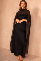 Josephine Black Satin Scarf Detail Maxi Dress