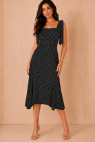 Jovi Black Polka Dot Tie Shoulder Dress