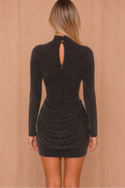 Julia Chocolate Sparkle Ruched High Neck Mini Dress