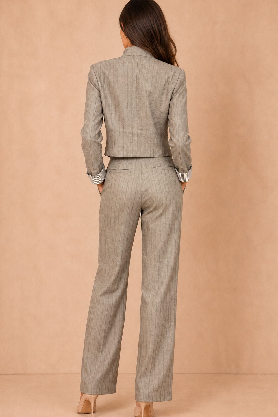 Julian Taupe Striped Cropped Jacket