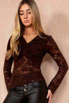 Julie Chocolate Lace Knot Front Top