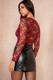 June Burgundy Lace Ruched Top