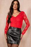 June Red Lace Ruched Top