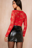 June Red Lace Ruched Top