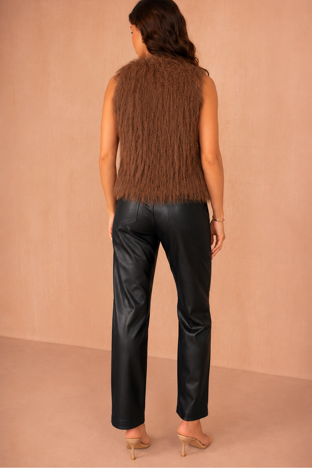 Juniper Chocolate Sleeveless Fluffy Top