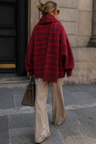 Kade Burgundy Knit Striped Scarf Cardigan Set
