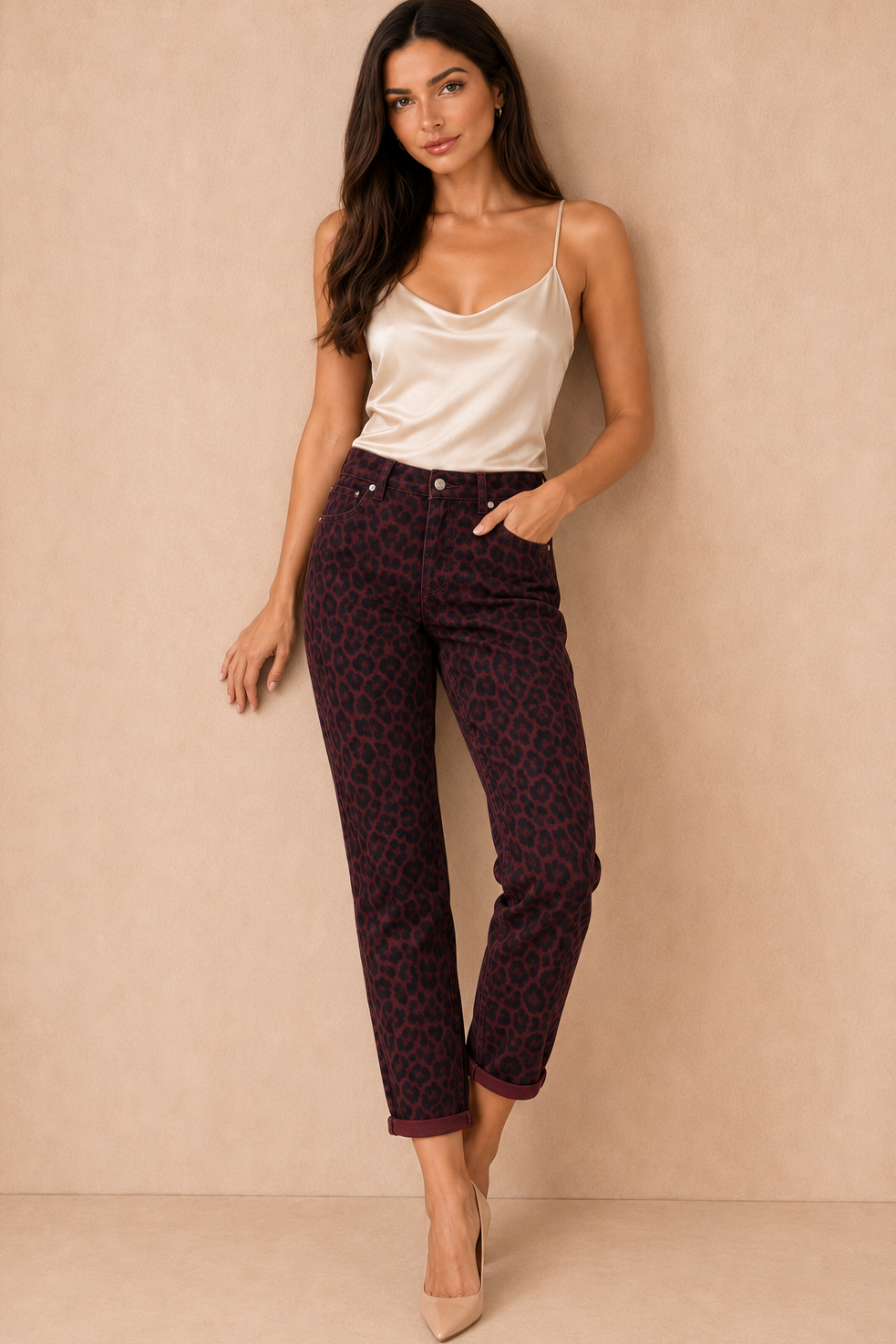 Kade Burgundy Leopard Print Mom Jeans
