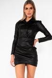 Kaelyn Black Faux Leather Shirt Dress