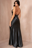 Kalina Black Satin Maxi Dress