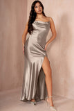 Kalina Taupe Satin Maxi Dress