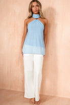 Kalisha Blue Chiffon Polka Dot Top