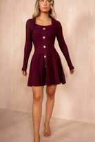 Kalisha Burgundy Fine Knit Skater Dress