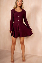 Kalisha Burgundy Fine Knit Skater Dress