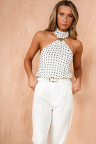 Kalisha White Chiffon Polka Dot Top