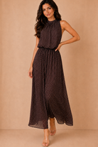 Kamala Chocolate Chiffon Polka Dot Maxi Dress