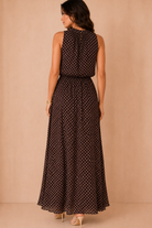 Kamala Chocolate Chiffon Polka Dot Maxi Dress