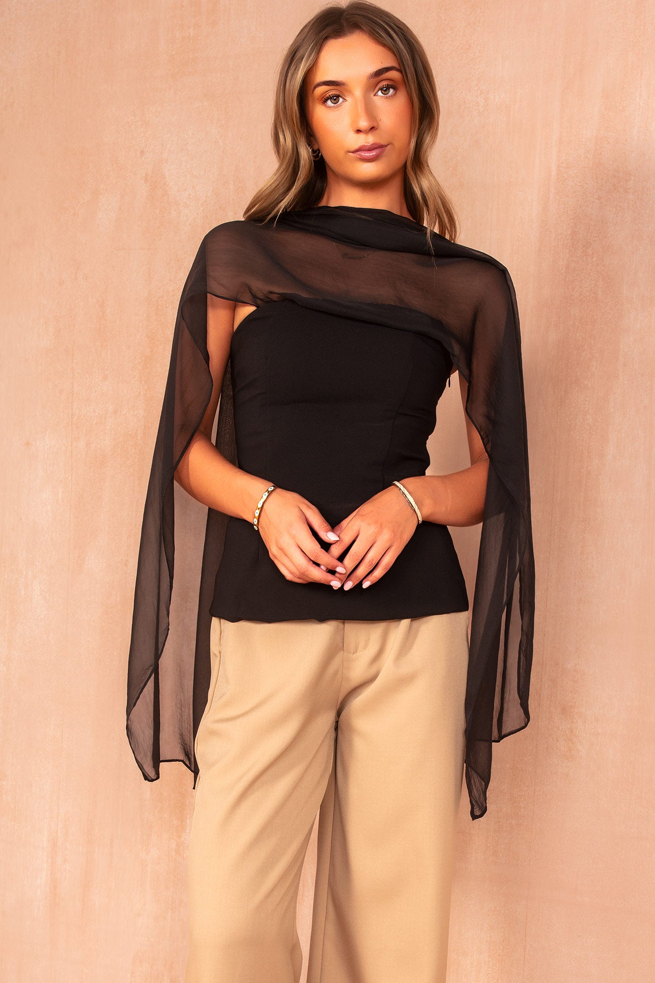 Kameron Black Strapless Scarf Detail Top