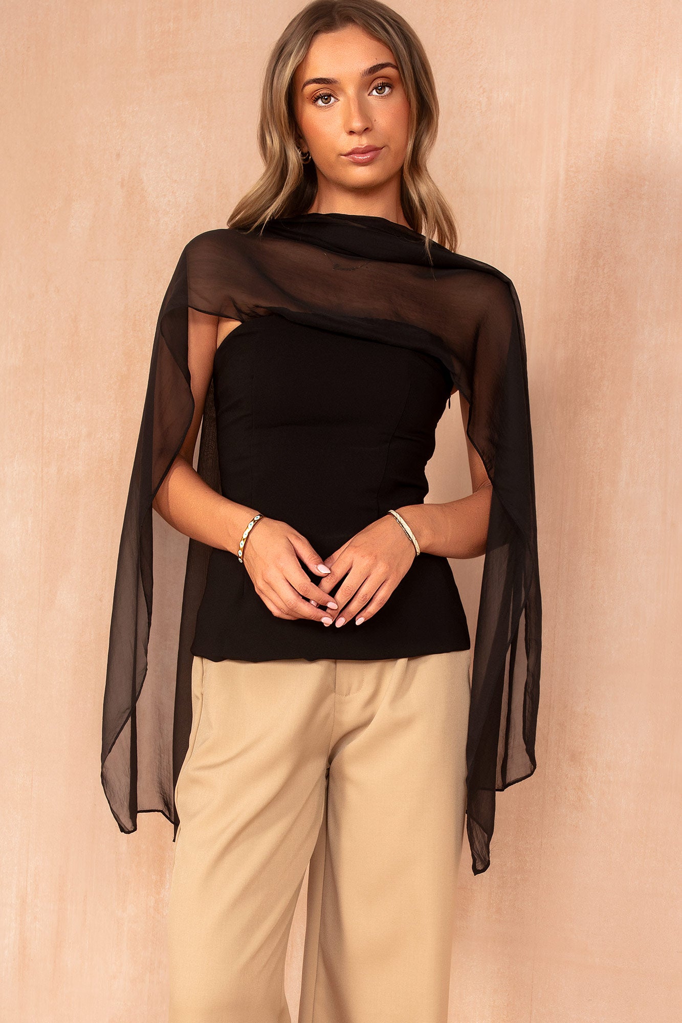 Kameron Black Strapless Scarf Detail Top
