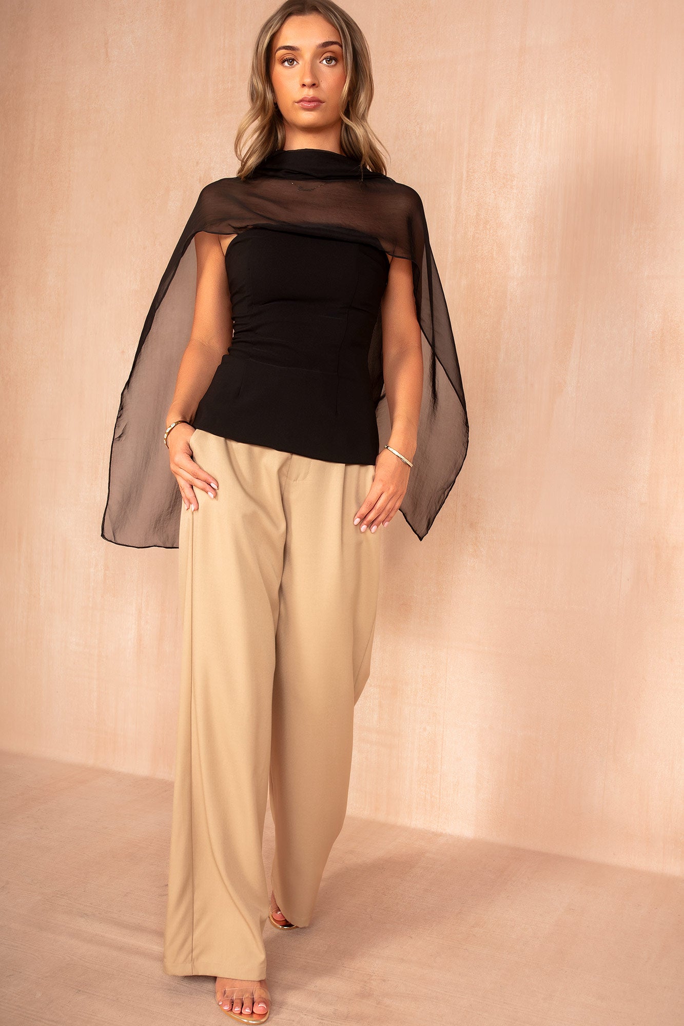 Kameron Black Strapless Scarf Detail Top