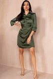 Kamila Olive Satin Shirt Dress