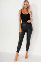 Kamryn Black Faux Leather Cargo Trousers