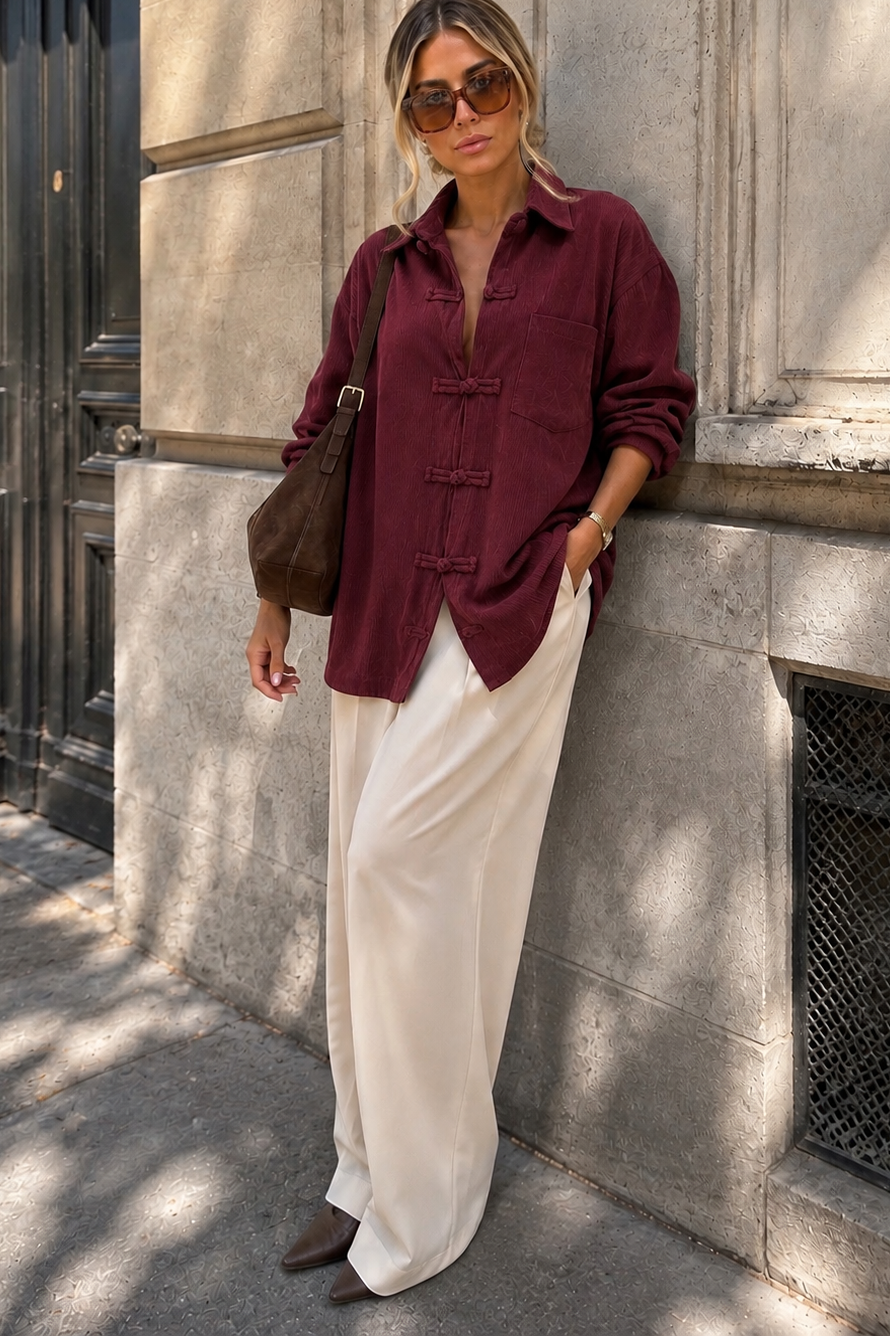Karissa Burgundy Corduroy Toggle Shirt