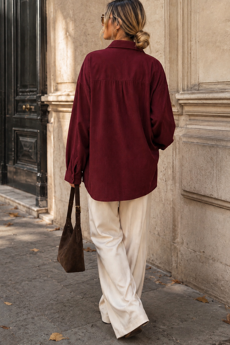 Karissa Burgundy Corduroy Toggle Shirt