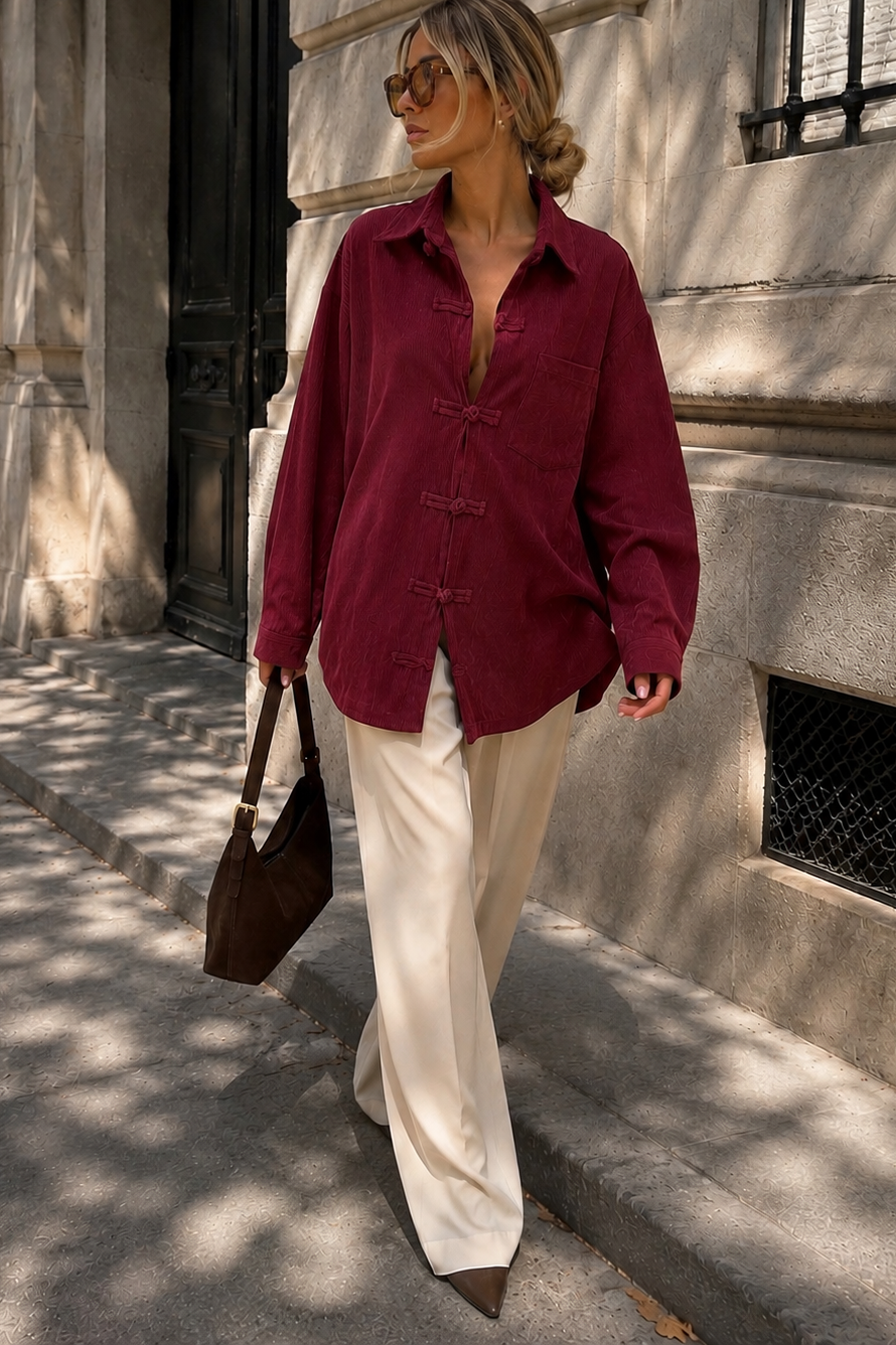 Karissa Burgundy Corduroy Toggle Shirt