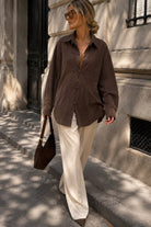 Karissa Chocolate Corduroy Toggle Shirt