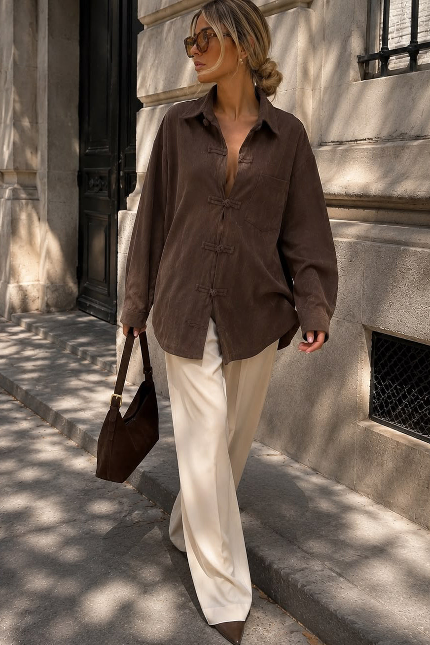 Karissa Chocolate Corduroy Toggle Shirt