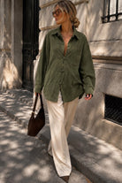 Karissa Khaki Corduroy Toggle Shirt